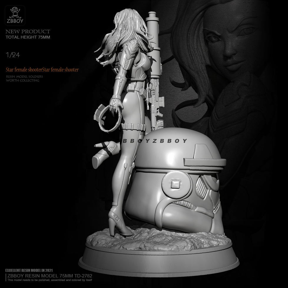 1/24 75mm Resin Model Kit Beautiful Girl Shooter Star Wars Unpainted