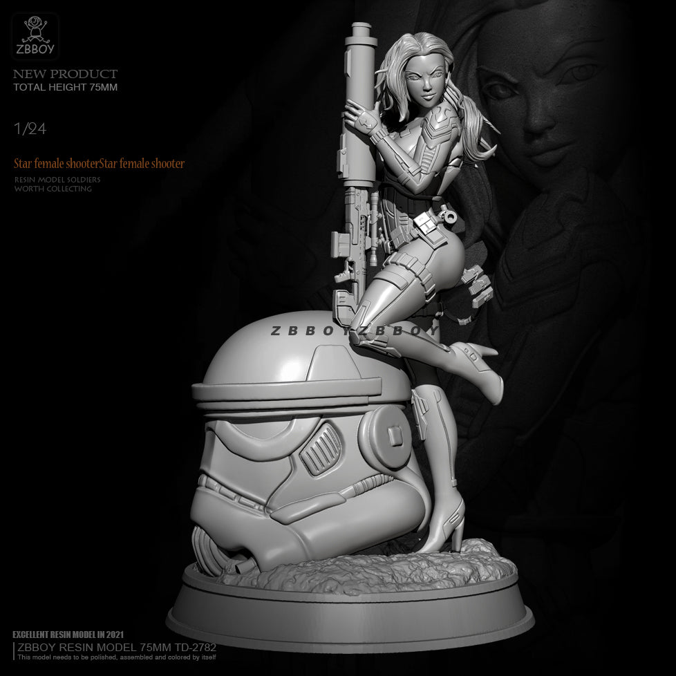 1/24 75mm Resin Model Kit Beautiful Girl Shooter Star Wars Unpainted