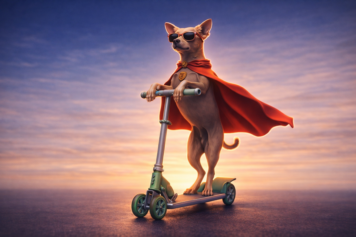 80mm - 200mm 3D Print Model Kit Superhero Dog on Scooter Unpainted - Model-Fan-Store