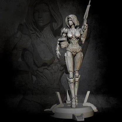 1/24 75mm Resin Cyberpunk Model Kit Beautiful Girl Space Mercenary Unpainted