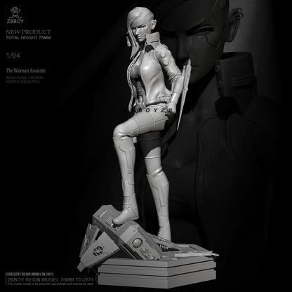 1/24 75mm Resin Cyberpunk Model Kit Beautiful Girl Woman Assassin Unpainted