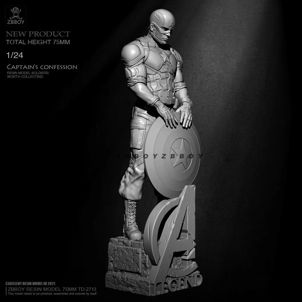 1/24 75mm Resin Superhero Model Kit Captain America TD-2713 Unpainted