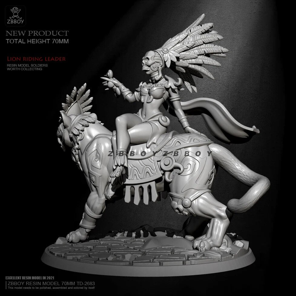 1/24 70mm Resin Model Kit Beautiful Girl Tribal Chief Lion Rider TD-2683 Unpainted