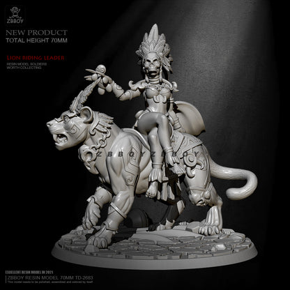 1/24 70mm Resin Model Kit Beautiful Girl Tribal Chief Lion Rider TD-2683 Unpainted