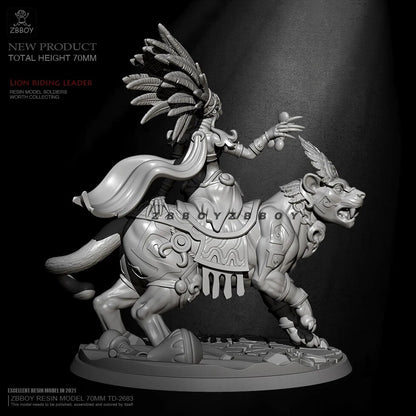 1/24 70mm Resin Model Kit Beautiful Girl Tribal Chief Lion Rider TD-2683 Unpainted