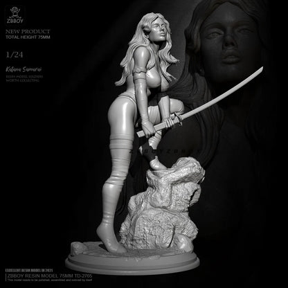 1/24 75mm 3D Print Model Kit Beautiful Girl with Samurai Sword Unpainted