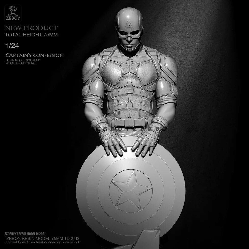 1/24 75mm Resin Superhero Model Kit Captain America TD-2713 Unpainted