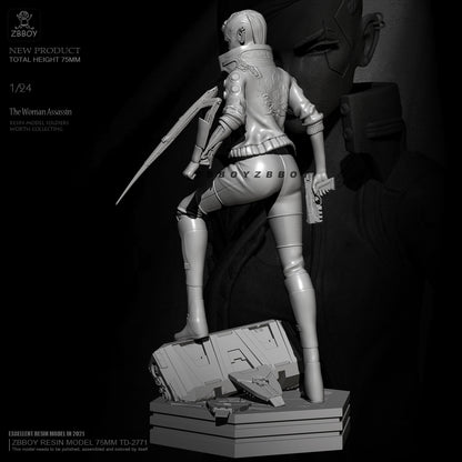 1/24 75mm Resin Cyberpunk Model Kit Beautiful Girl Woman Assassin Unpainted