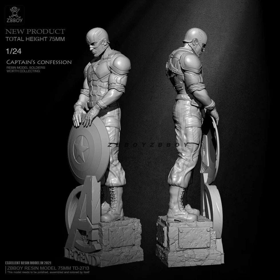 1/24 75mm Resin Superhero Model Kit Captain America TD-2713 Unpainted