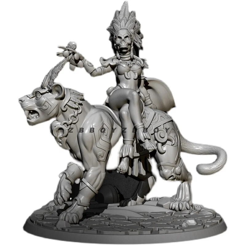 1/24 70mm Resin Model Kit Beautiful Girl Tribal Chief Lion Rider TD-2683 Unpainted