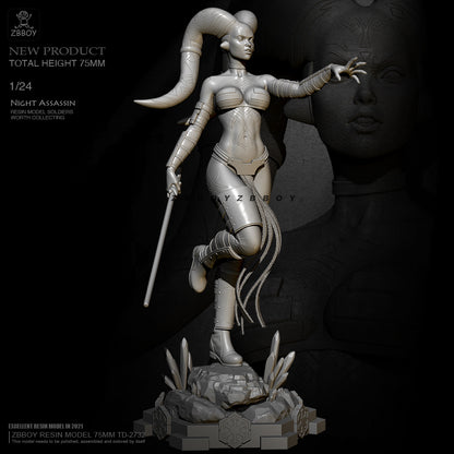 1/24 75mm Resin Model Kit Beautiful Girl Star Wars Night Assassin Unpainted