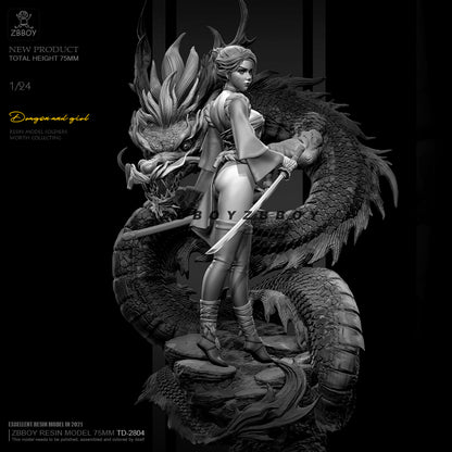 1/24 Resin Model Kit Beautiful Girl Assassin and Dragon TD-2804 Unpainted