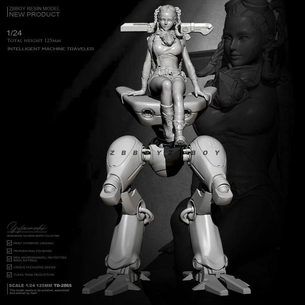 1/24 Resin Cyberpunk Model Kit Beautiful Girl and Robot Travelers TD-2865 Unpainted