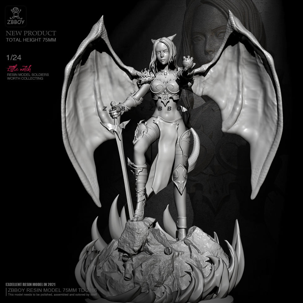 1/24 Resin Model Kit Beautiful Girl Woman Devil Warrior TD-2766 Unpainted