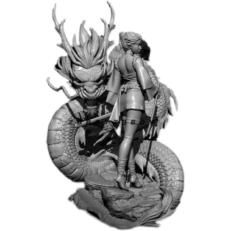 1/24 Resin Model Kit Beautiful Girl Assassin and Dragon TD-2804 Unpainted