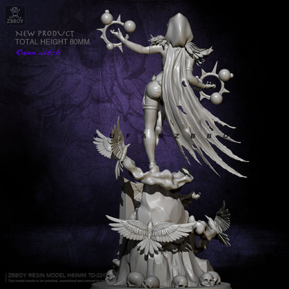 80mm Resin Model Kit Beautiful Girl Woman Sorceress Witch Crow TD-2317 Unpainted