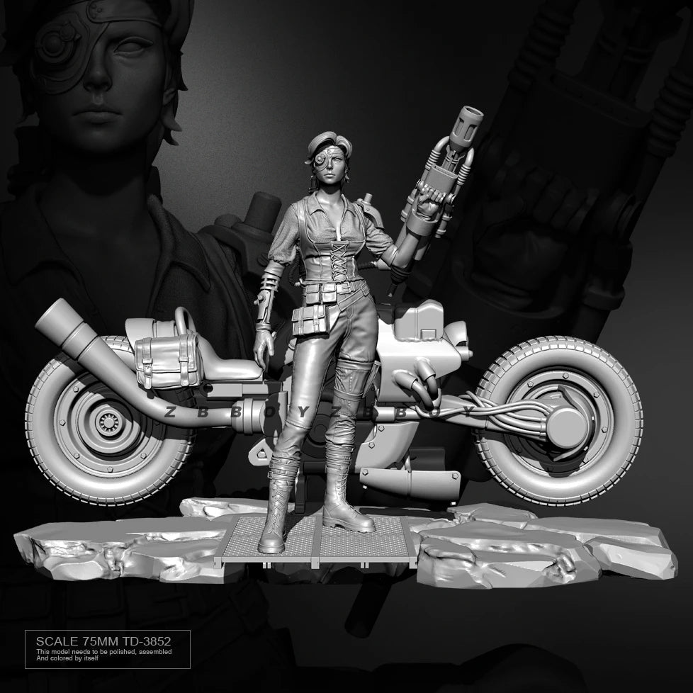 1/24 76mm Resin Steampunk Model Kit Beautiful Girl Road Warrior TD-3852 Unpainted