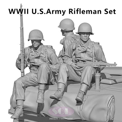 1/35 3pcs Resin Model Kit US Army Tank Rifleman WW2 (no tank) Unpainted