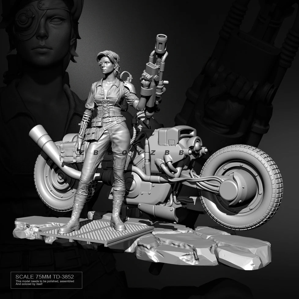 1/24 76mm Resin Steampunk Model Kit Beautiful Girl Road Warrior TD-3852 Unpainted