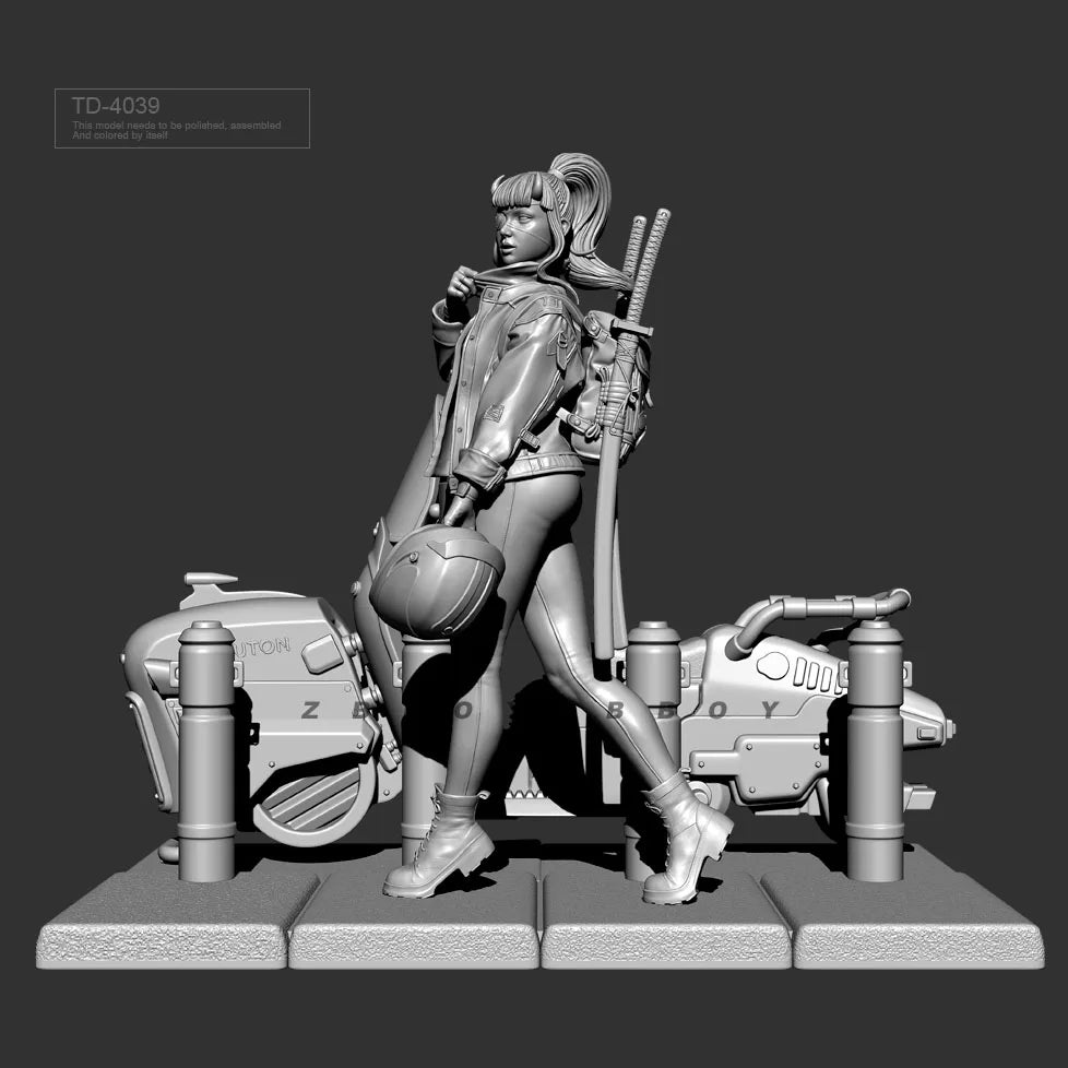 1/32 55mm Resin Cyberpunk Model Kit Beautiful Girl Rebel TD-4039 Unpainted