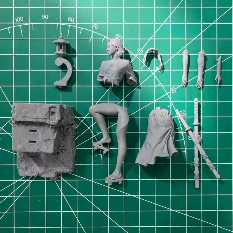 1/24 Resin Model Kit Cyberpunk Beautiful Girl Samurai Unpainted