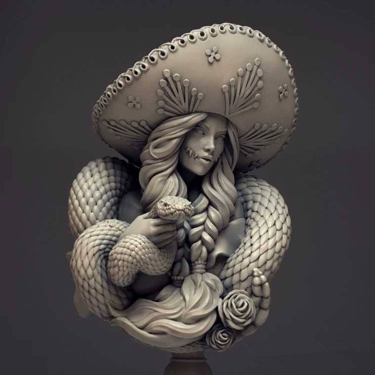 1/12 BUST Resin Model Kit Beautiful Girl El Día de Muertos Unpainted - Model-Fan-Store