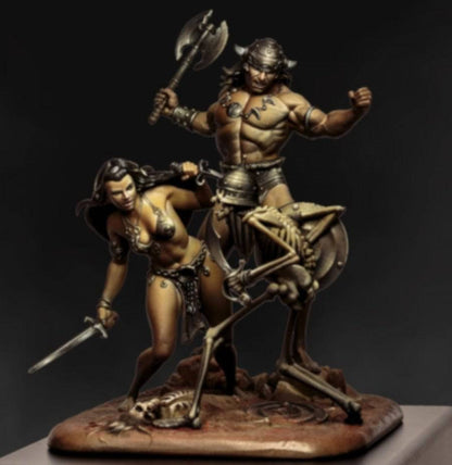 1/24 Resin Model Kit Barbarian & Princess & Magic Skeletons Miniature Unpainted - Model-Fan-Store