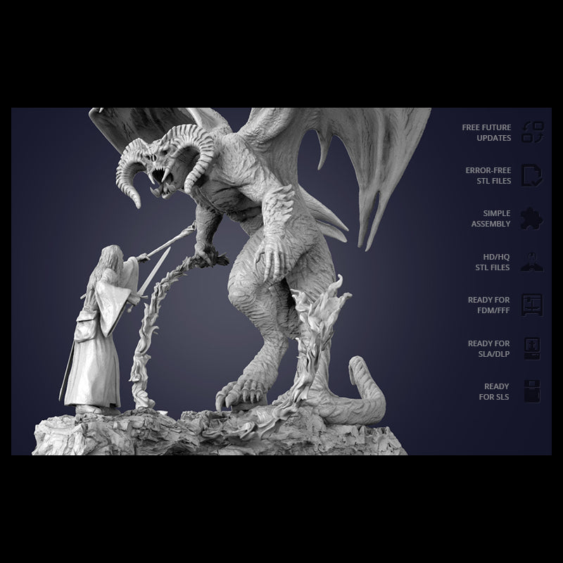 Digital STL Gandalf vs Balrog Diorama