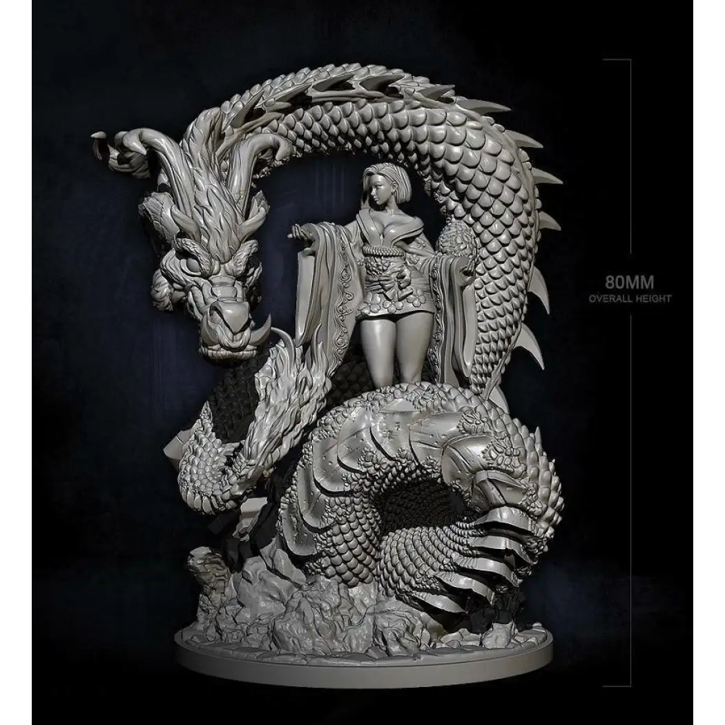 80mm Resin Model Kit Beautiful Girl and Dragon Fantasy Unpainted - Model-Fan-Store