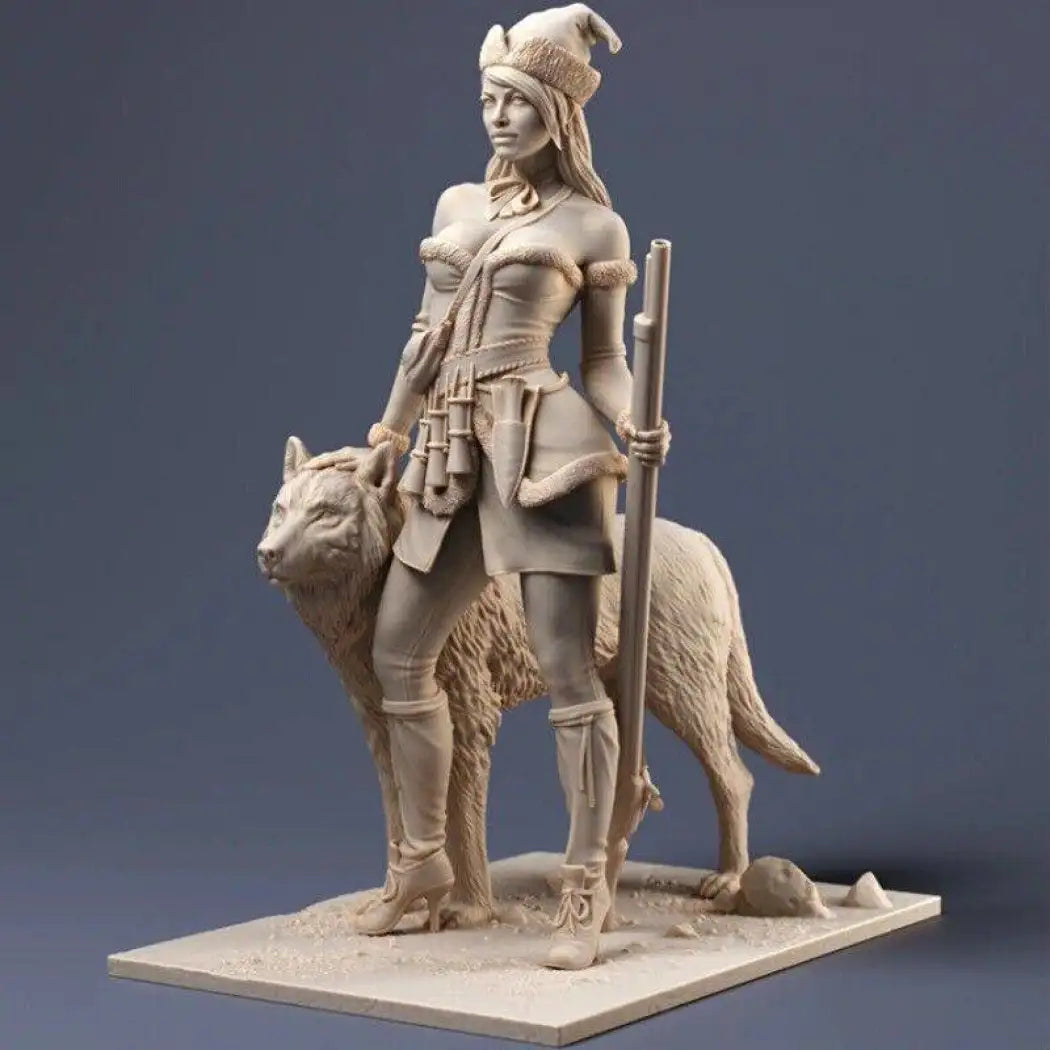 1/24 70mm Resin Model Kit Beautiful Girl Woman Huntress with a Wolf Unpainted - Model-Fan-Store