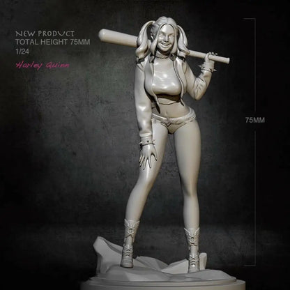 1/24 75mm Resin Superhero Model Kit Harley Quinn Beautiful Girl Unpainted - Model-Fan-Store