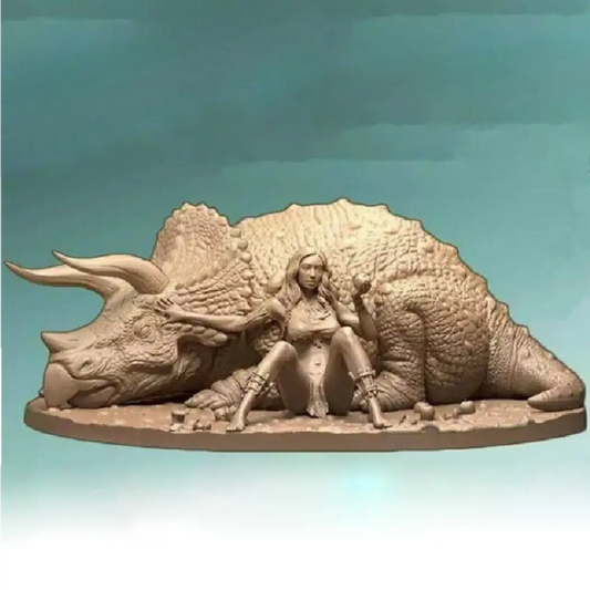 1/24 Resin Model Kit Beautiful Girl Barbarian Eve & Triceratops Unpainted - Model-Fan-Store