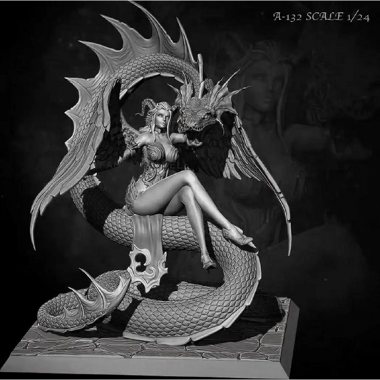 1/24 Resin Model Kit Beautiful Girl Witch Sorceress Devil Dragon Unpainted - Model-Fan-Store