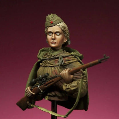 1/10 BUST Resin Model Kit Beautiful Girl Soviet Soldier Sniper WW2 Unpainted - Model-Fan-Store