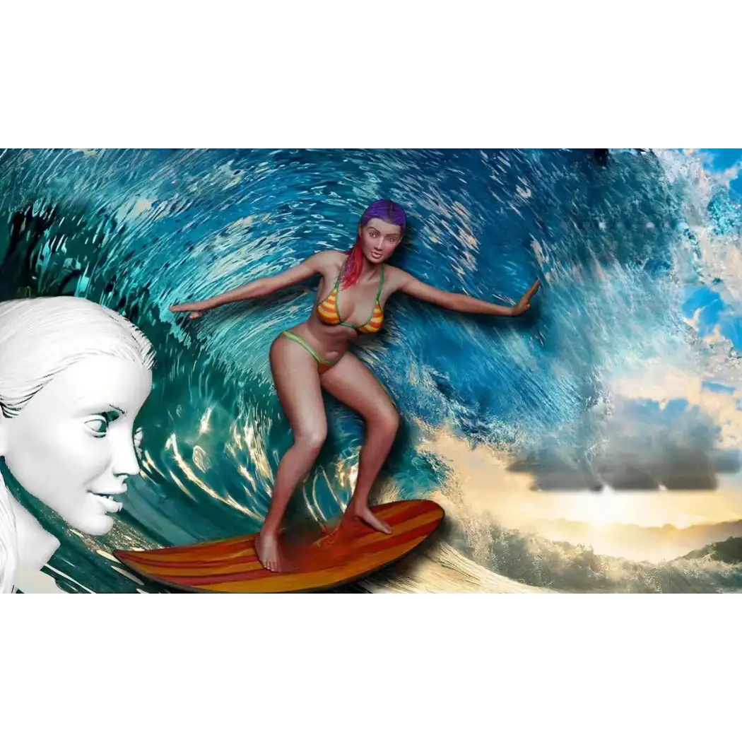 1/24 Resin Model Kit Beautiful Girl Woman Surfing Summer Beach Unpainted