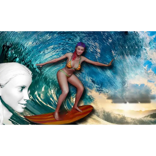 1/24 Resin Model Kit Beautiful Girl Woman Surfing Summer Beach Unpainted