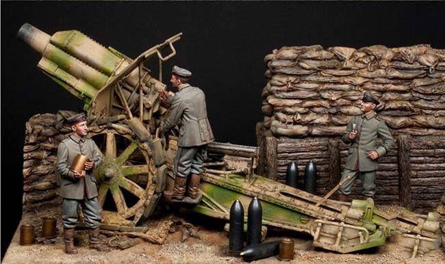 Model Howitzer 1/35 3pcs Resin Model Kit German Soldiers Artillery (no gun) WW1 Unpai ...