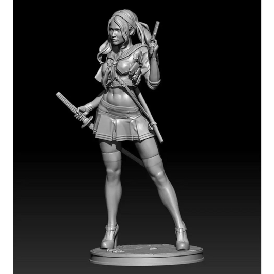 1/18 100mm Resin Model Kit Modern Beautiful Girl with Samurai Sword Unpainted XXX - Model-Fan-Store