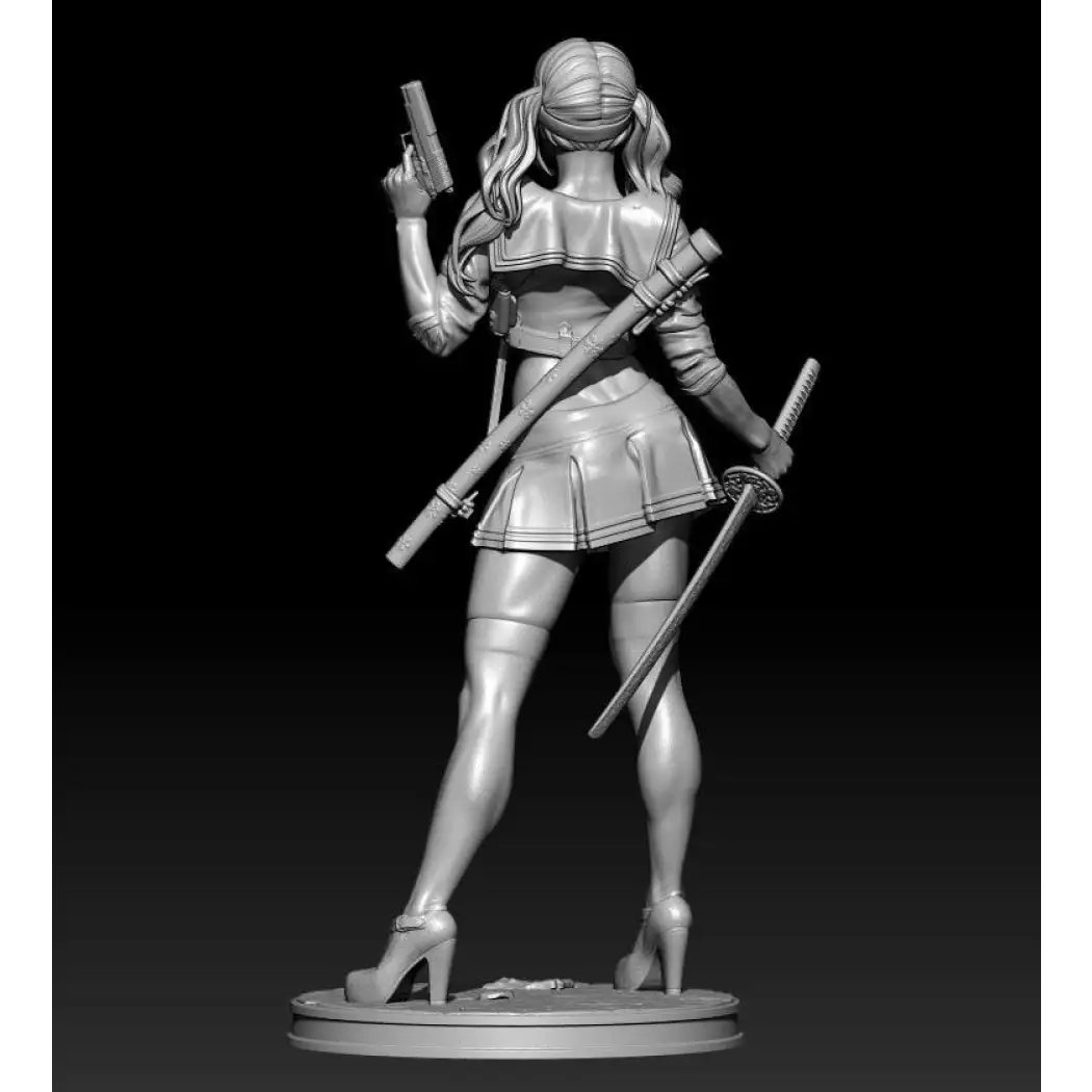 Unpainted Model Kit 1/18 100mm 3D Print Model Kit Modern Beautiful Girl with Sword Unpaint ...
