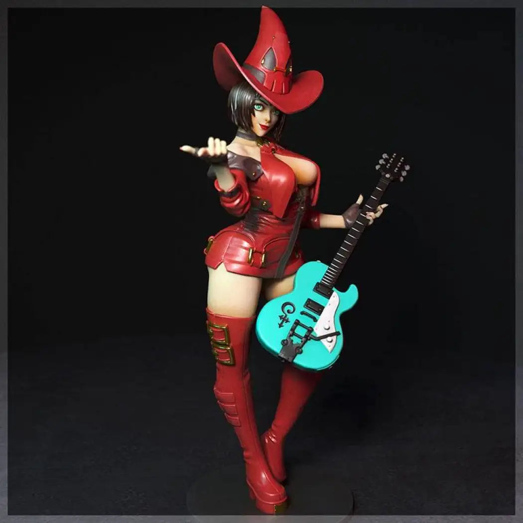 1/18 Resin Model Kit Beautiful Girl Red Cowboy Guitarist Unpainted - Model-Fan-Store