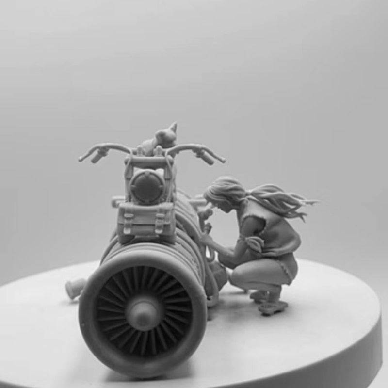 1/24 Resin Steampunk Model Kit Futuristic Beautiful Girl Turbo Moto Unpainted - Model-Fan-Store