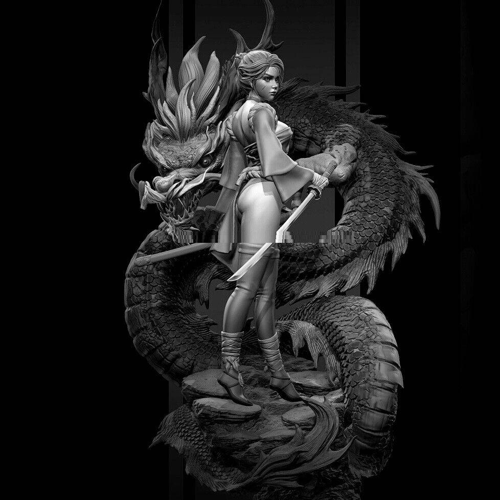 220mm Resin Model Kit Beautiful Girl Assassin and Dragon Unpainted - Model-Fan-Store