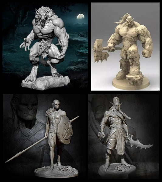 1/24 4pcs Big Set Model Kit Orc Werewolf Elf Warcraft Fantasy Unpainted