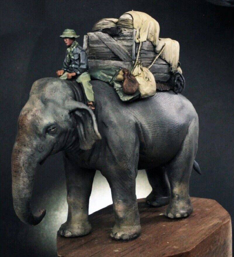 1/35 Resin Model Kit Vietnam War Food Delivery Man & Elephant Unpainted - Model-Fan-Store