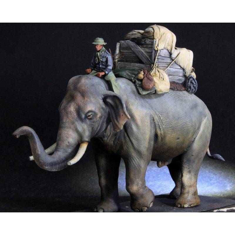 1/35 Resin Model Kit Vietnam War Food Delivery Man & Elephant Unpainted - Model-Fan-Store