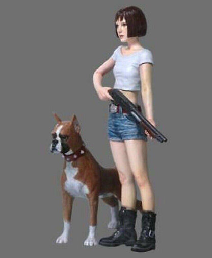 1/28 65mm Resin Model Kit Beautiful Girl Shotgun & Dog Mini Unpainted Garage - Model-Fan-Store