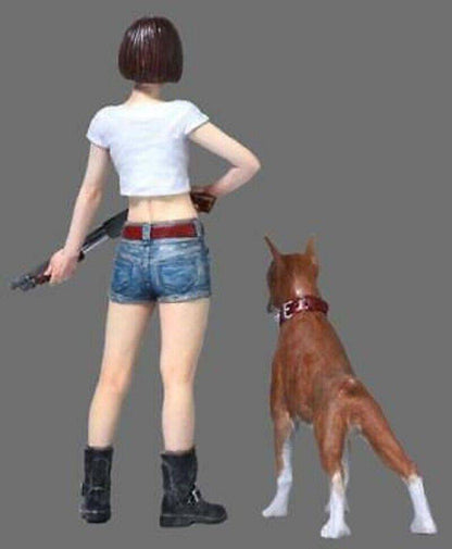 1/28 65mm Resin Model Kit Beautiful Girl Shotgun & Dog Mini Unpainted Garage - Model-Fan-Store