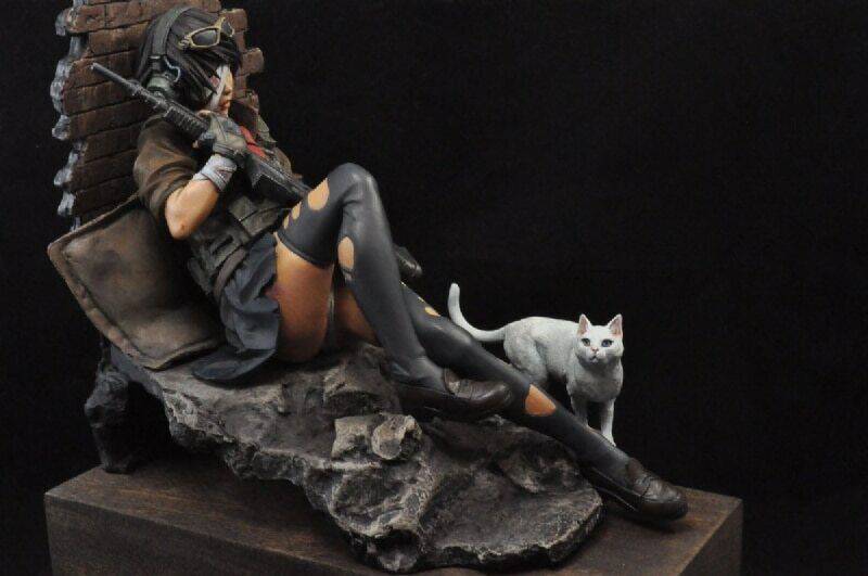 1/7 Resin Model Kit Shooter Girl and Cat Unpainted - Model-Fan-Store