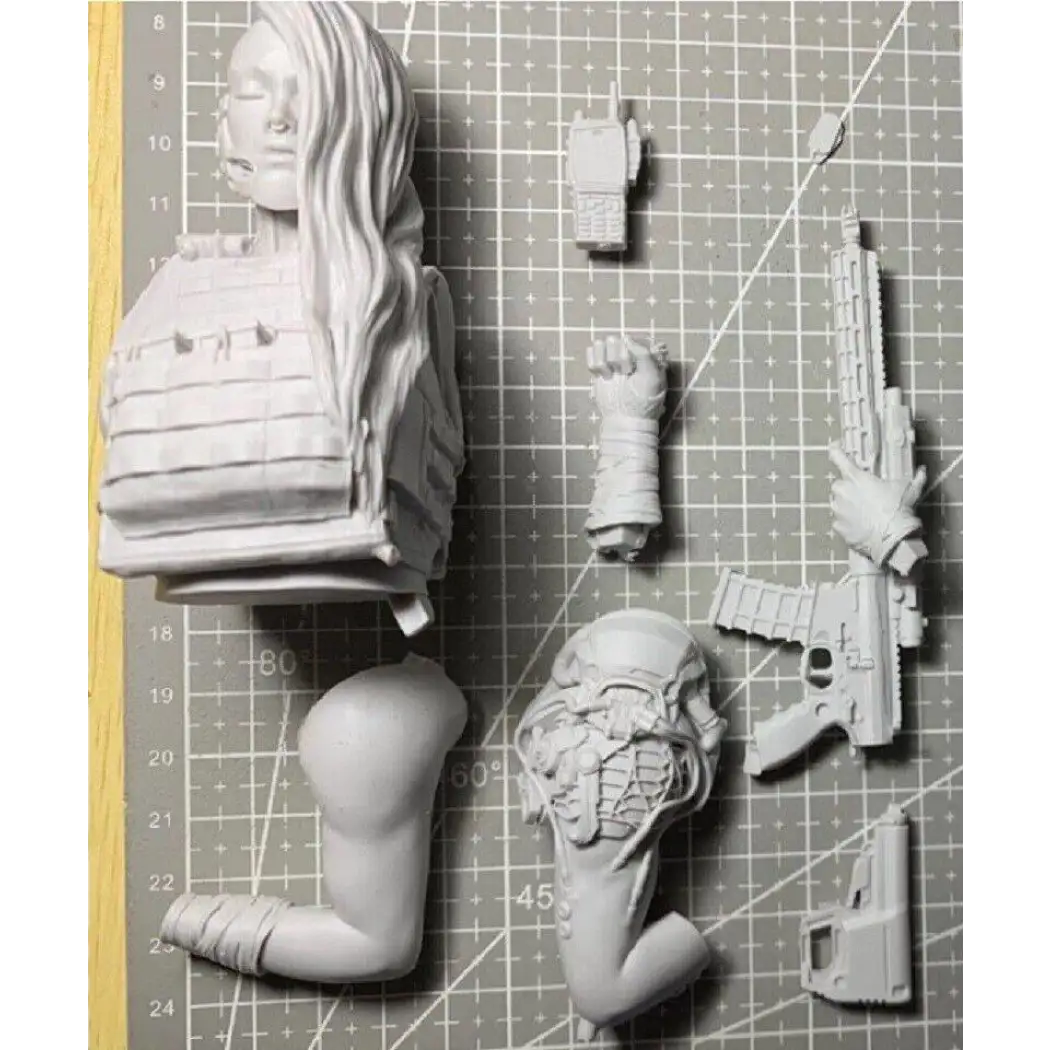 53mm BUST Resin Cyberpunk Model Kit Beautiful Girl Soldier Unpainted - Model-Fan-Store