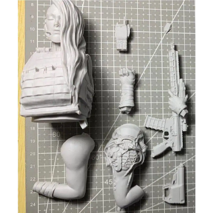 53mm BUST Resin Cyberpunk Model Kit Beautiful Girl Soldier Unpainted - Model-Fan-Store